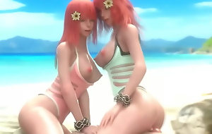 Devola and popola have sex in the ass with a guy on the beach - nier automata