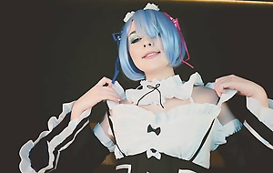 Young lady ungentlemanly Rem from In reference to Zero is missing  added to plays double dildo - Cosplay Spooky Boogie