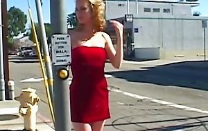 Adult guy picks up blonde in red skirt from street for oral added to cowgirl fun
