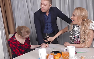Young Anal Tryouts - Sharing dick coupled with tea