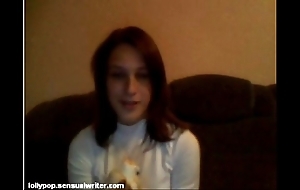 Russian legal age teenager sucks banana in the sky webcam, softcore